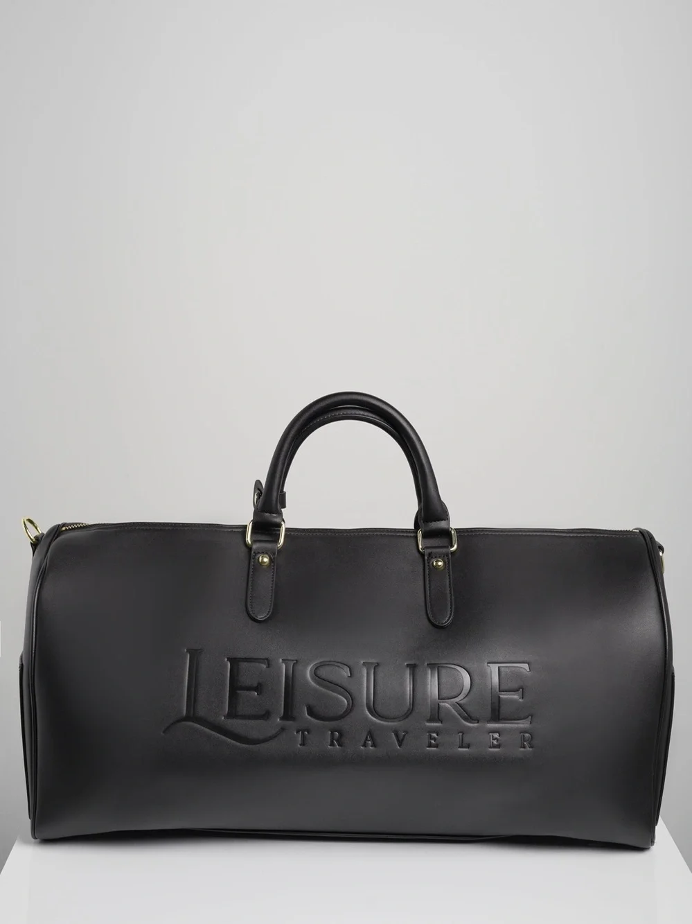 Black Faux Leather Weekender Duffel Bag